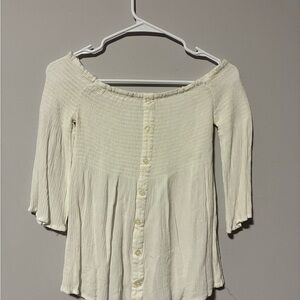 Ambiance Cream Off-Shoulder Button-Front Blouse